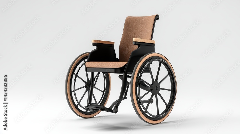 Fototapeta premium Modern wheelchair design featuring sleek lines and comfortable seating, set against a minimalist background