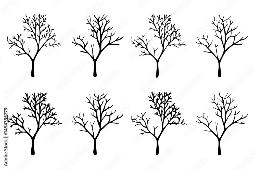 Obraz premium Dead Tree Silhouette Without Leaves. Bare Tree Vector Icon Set