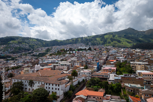 Aerial view of Quito city and surrounding hills in Ecuador