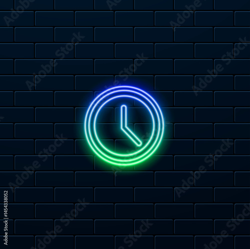 clock icon. Simple vector flat design sign illustration. neon style.