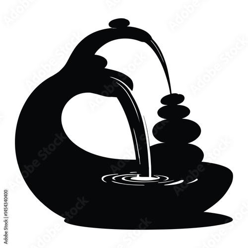 Feng shui water feature Silhouette, Vector, Illustration, Icon, Logo, White Background.