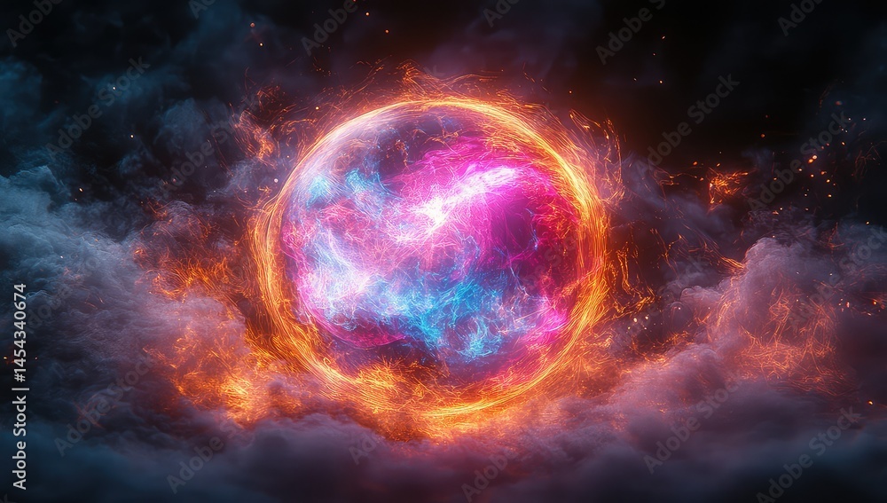Fototapeta premium Fiery Plasma Sphere with Abstract Art.