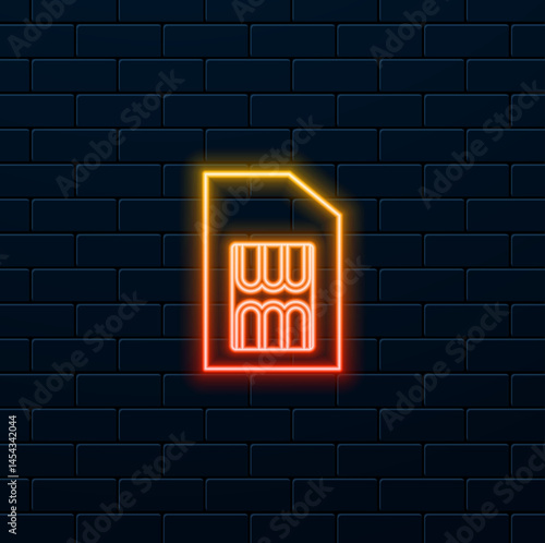 Sim card with cell phone line icon. neon style.mobile slot emv chip symbol. mobile slot emv sign and symbol vector illustration design.