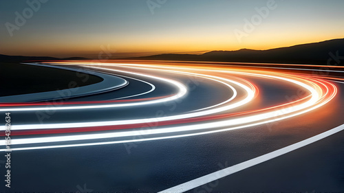 Long exposure photo of car lights on a winding road