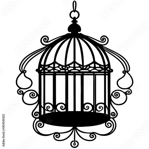 Ornate Black Birdcage Silhouette Hanging Decoration Design