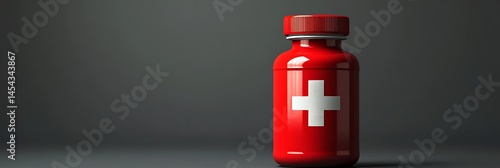 Red medicine bottle with Swiss cross