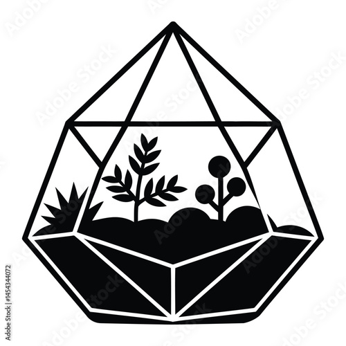 Terrarium geometric Silhouette, Vector, Illustration, Icon, Logo, White Background.