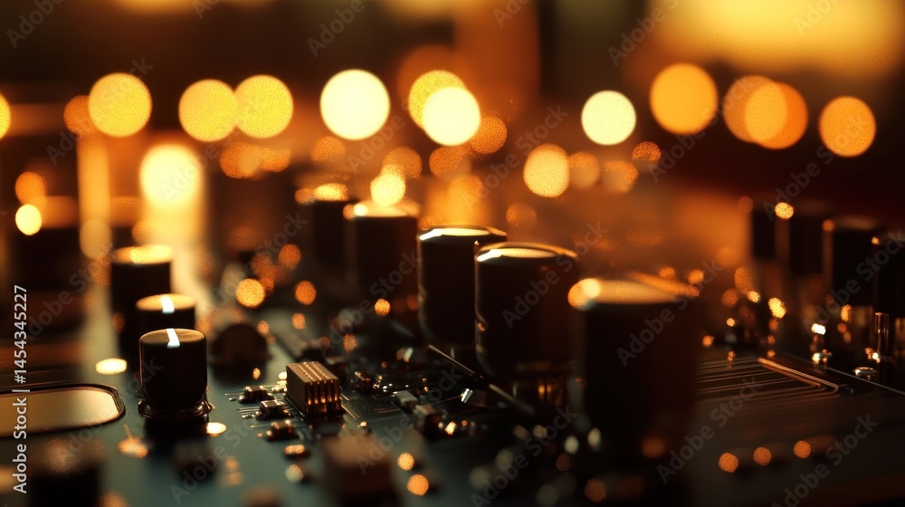 Close-up of audio mixing console at night club Close-up of audio mixing console at night club