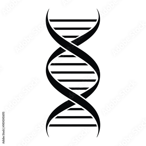 DNA double helix Silhouette, Vector, Illustration, Icon, Logo, White Background.