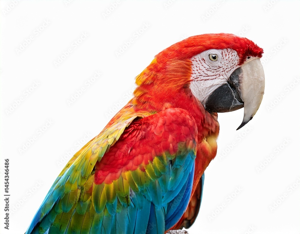 Obraz premium colorful macaw parrot on tree branch isolated on white background
