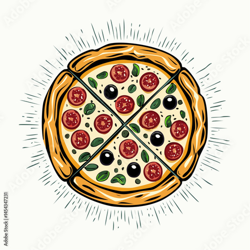 Vintage illustration of pizza vector t shirt design, vector graphic, typographic poster or tshirts street wear and Urban style