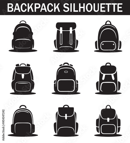 Silhouette of a school backpack icon with large compartments and sleek lines, suitable for educational themes.