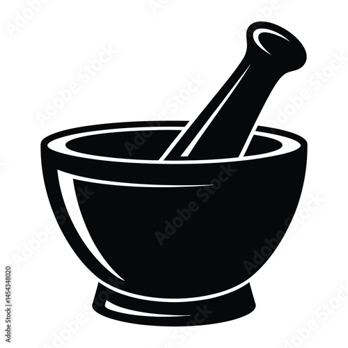 Pharmacy mortar Silhouette, Vector, Illustration, Icon, Logo, White Background.