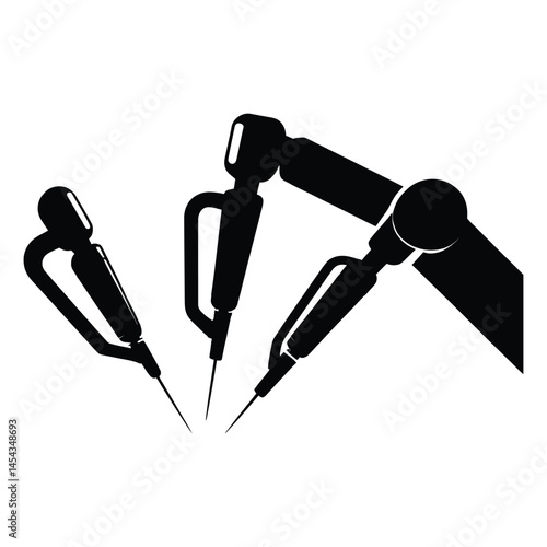 Surgical robot arms Silhouette, Vector, Illustration, Icon, Logo, White Background.