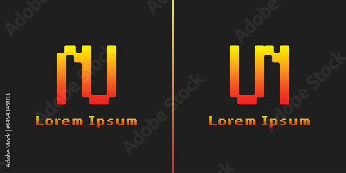 Letters NU and UN Pixel Monogram Logo, suitable for any business with NU or UN initials