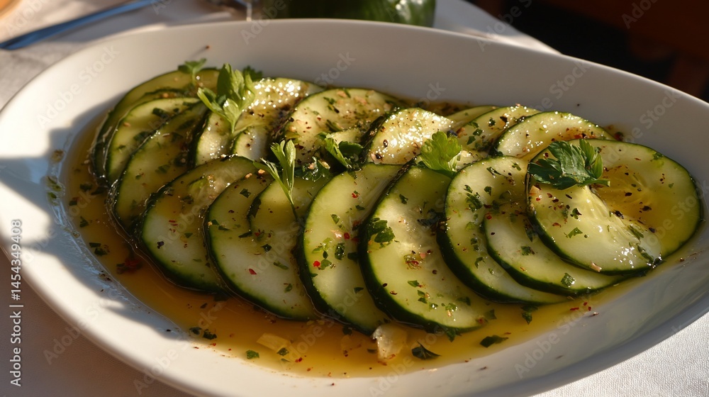 Refreshing Cucumber Salad with Herbs in a Light Vinaigrette Dressing Refreshing Cucumber Salad with Herbs in a Light Vinaigrette Dressing
