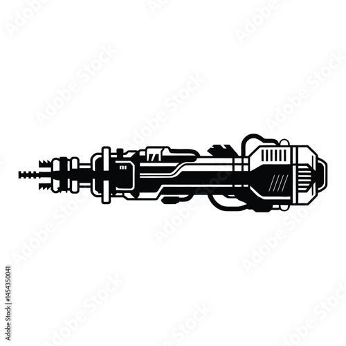 Asteroid mining drill Silhouette, Vector, Illustration, Icon, Logo, White Background.