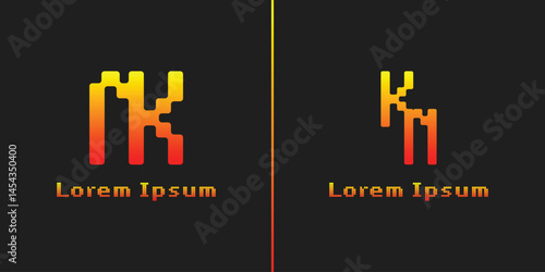 Letters NK and KN Pixel Monogram Logo, suitable for any business with NK or KN initials