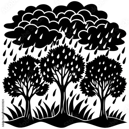 Rain Tree  Vector Silhouette (Shirish Tree) on White Background
