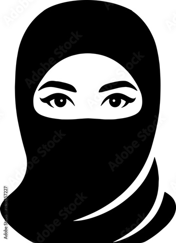 A women in hijab in black and white silhouette inn vector farm 
