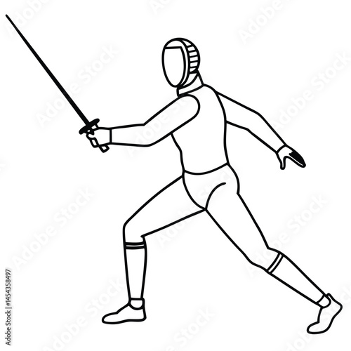 A man-fencing-outline-vector-art-illustration. 
