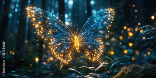 Wallpaper Mural A neon-lit butterfly with holographic wings fluttering in a digital forest. Torontodigital.ca