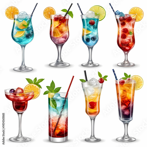 Aviation cocktail transparent PNG set bundle, isolated background.  