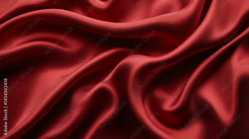 Obraz premium A rich red cloth flows dynamically against a black backdrop, creating a striking, luxurious fabric texture