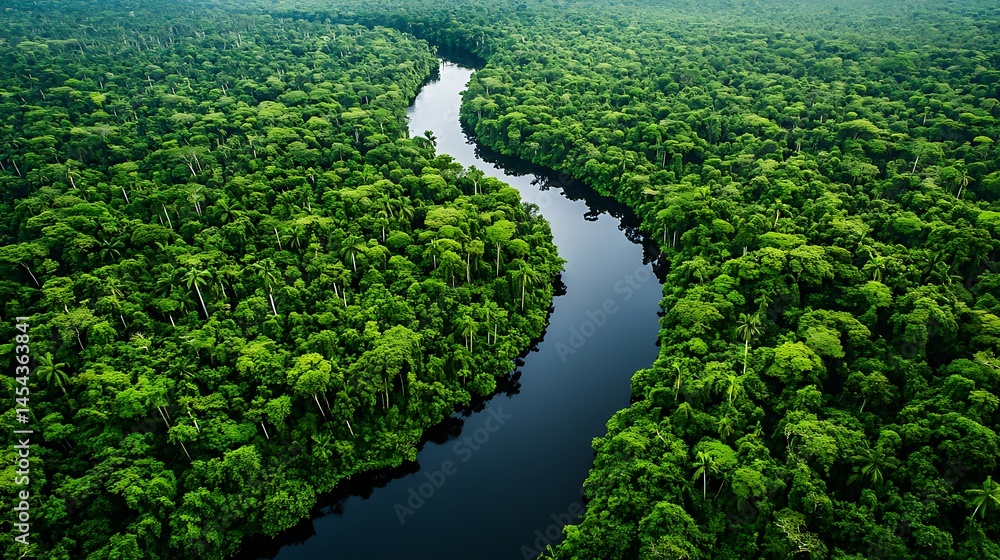 Lush tropical rainforest river winding through dense foliage. Lush tropical rainforest river winding through dense foliage.
