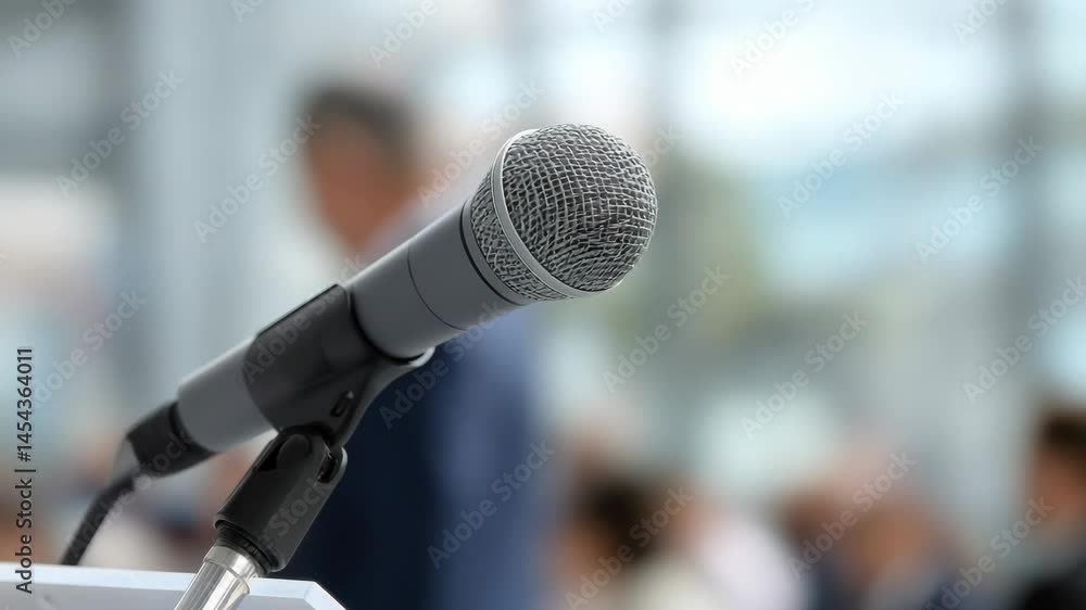 Close Up of Microphone on Stand Professional Symbol of Public Speaking and Communication at Events and Conferences, Engaging Audience with Anticipation Close Up of Microphone on Stand Professional Symbol of Public Speaking and Communication at Events and Conferences, Engaging Audience with Anticipation