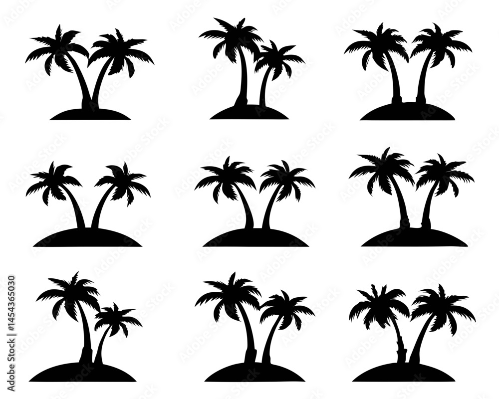 Fototapeta premium Black Silhouette of Tropical Islands with Palm Trees