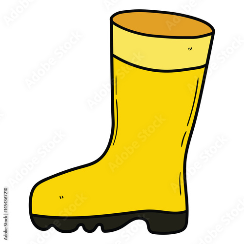 Hand drawn cartoon yellow rubber boot on a white background.