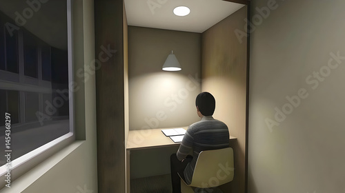 Person Concentrating At Desk In Study Area