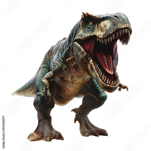 Fototapeta Naklejka Na Ścianę i Meble -  Cartoon Dinosaur Roaring at Sky Isolated on Transparent Background