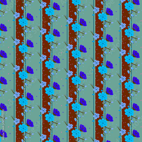 Motif cerisier bleu et marron
