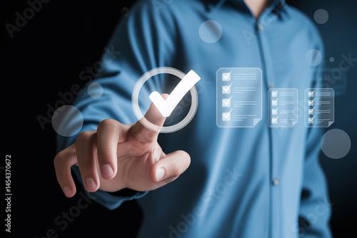 Wallpaper Mural Man touching check mark with checklist on digital interface Torontodigital.ca