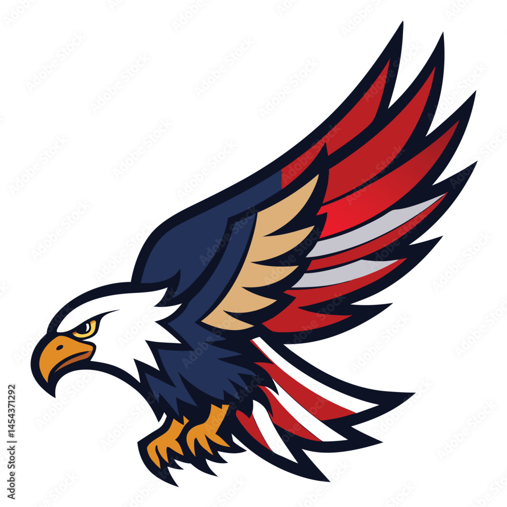 Obraz premium Patriotic-flying-American-flag-eagle-vector 