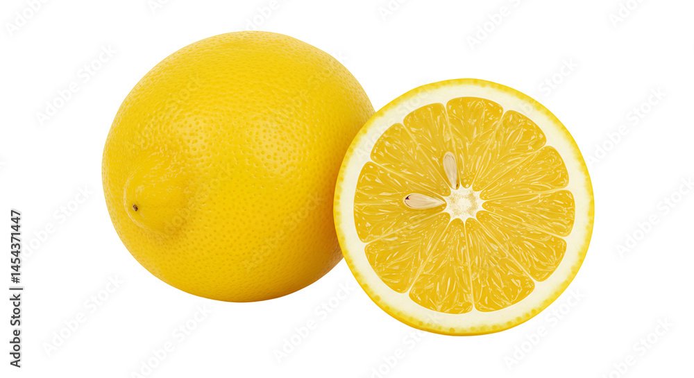 Yellow Lemon with Slice on Black Background Yellow Lemon with Slice on Black Background