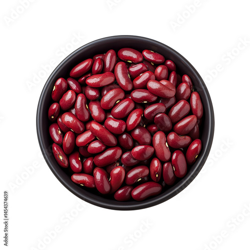 A bowl of shiny, red kidney beans showcasing their smooth texture and vibrant color. isolated on white background and transparent background