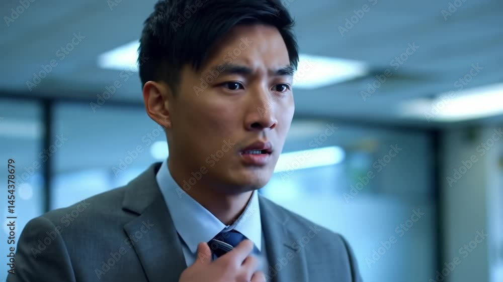 Stressful moment in an office as an employee struggles with unexpected news during a busy workday Stressful moment in an office as an employee struggles with unexpected news during a busy workday
