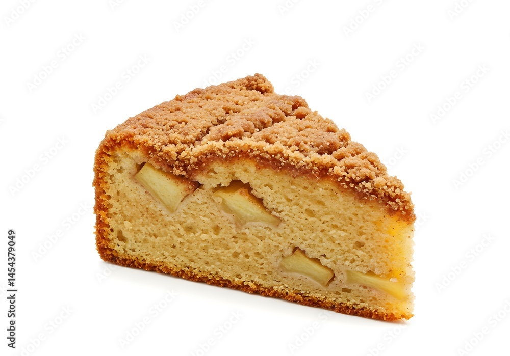 Apple Cake Slice with Crumb Topping Isolated on White Apple Cake Slice with Crumb Topping Isolated on White