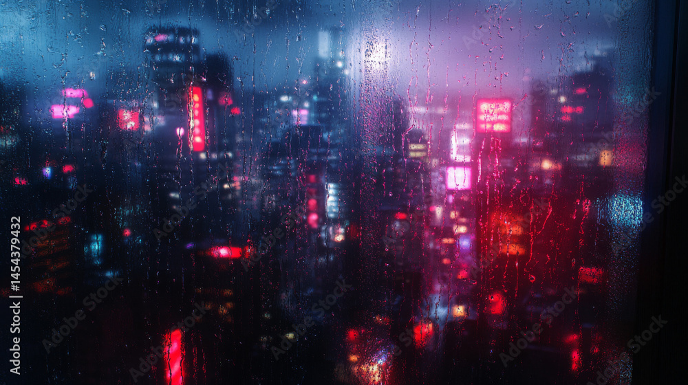Raindrops streak a window while the glowing lights of a city blur in the background, evoking a quiet, rainy night Raindrops streak a window while the glowing lights of a city blur in the background, evoking a quiet, rainy night