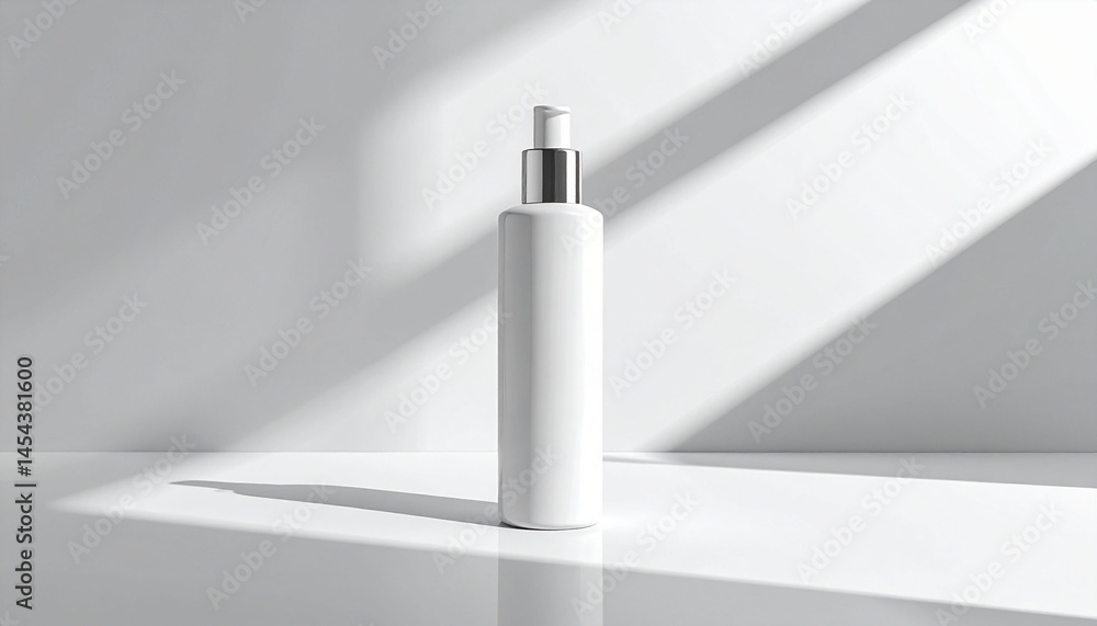 an upright bottle of lotion placed in a well lit indoor space with a sleek, minimalistic aesthetic an upright bottle of lotion placed in a well lit indoor space with a sleek, minimalistic aesthetic