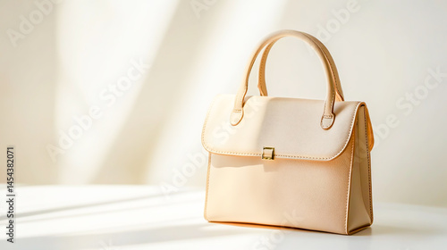 beige handbag on white background
