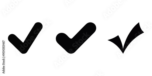 Tick icon icon silhouette vector illustration, Modern stylized vector check mark icon for approval or validation symbol vector silhouette line art, Check icon silhouette vector on white background.