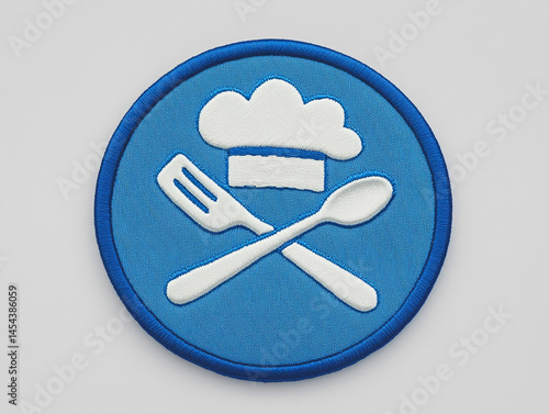 Blue Chef s Hat Cooking Utensil Patch Badge Iron on Embroidery Craft