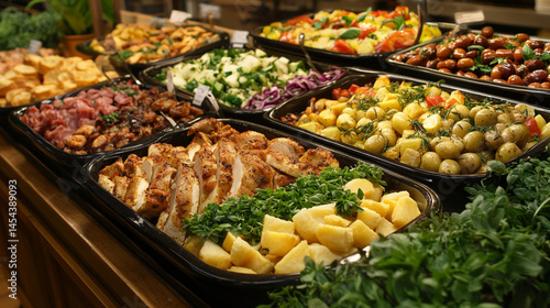 Delicious Buffet  Roasted Chicken  Potatoes  Salads   More