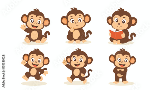 Playful Cartoon Monkeys in Various Poses