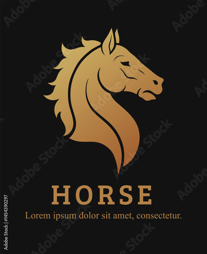 Vector golden horse head emblem and lettering on the dark background.