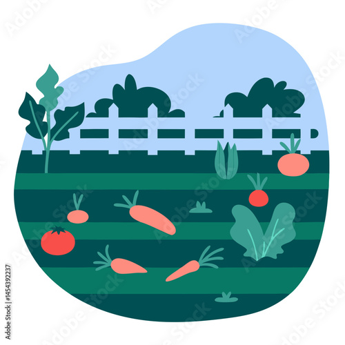 Garden Vegetables Growing in a Colorful Landscape  